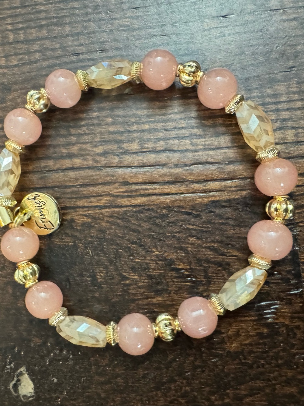 Erimish Delicate Pastel Beaded Stretch Bracelet Stack - Pink, Cream & Gold - Picture 7 of 10